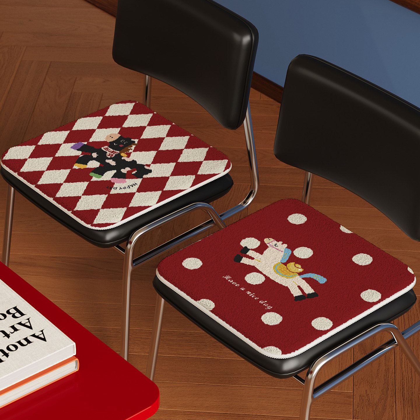 可爱小马新年装饰餐椅椅垫红色毛绒防滑加厚坐垫办公室久坐屁垫子,居家布艺,椅垫,淘宝优惠券,粉丝福利购,淘宝优惠卷