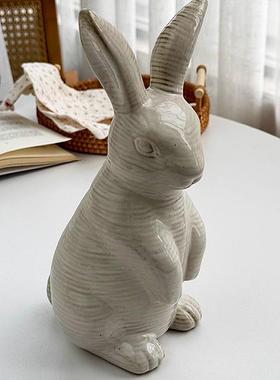 安木良品 外贸原单 可爱兔子复古田园风陶瓷家居装饰品观赏摆件