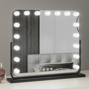 直销化妆镜led带灯桌面梳妆台镜充电家用卧室智能旋转补光镜台式