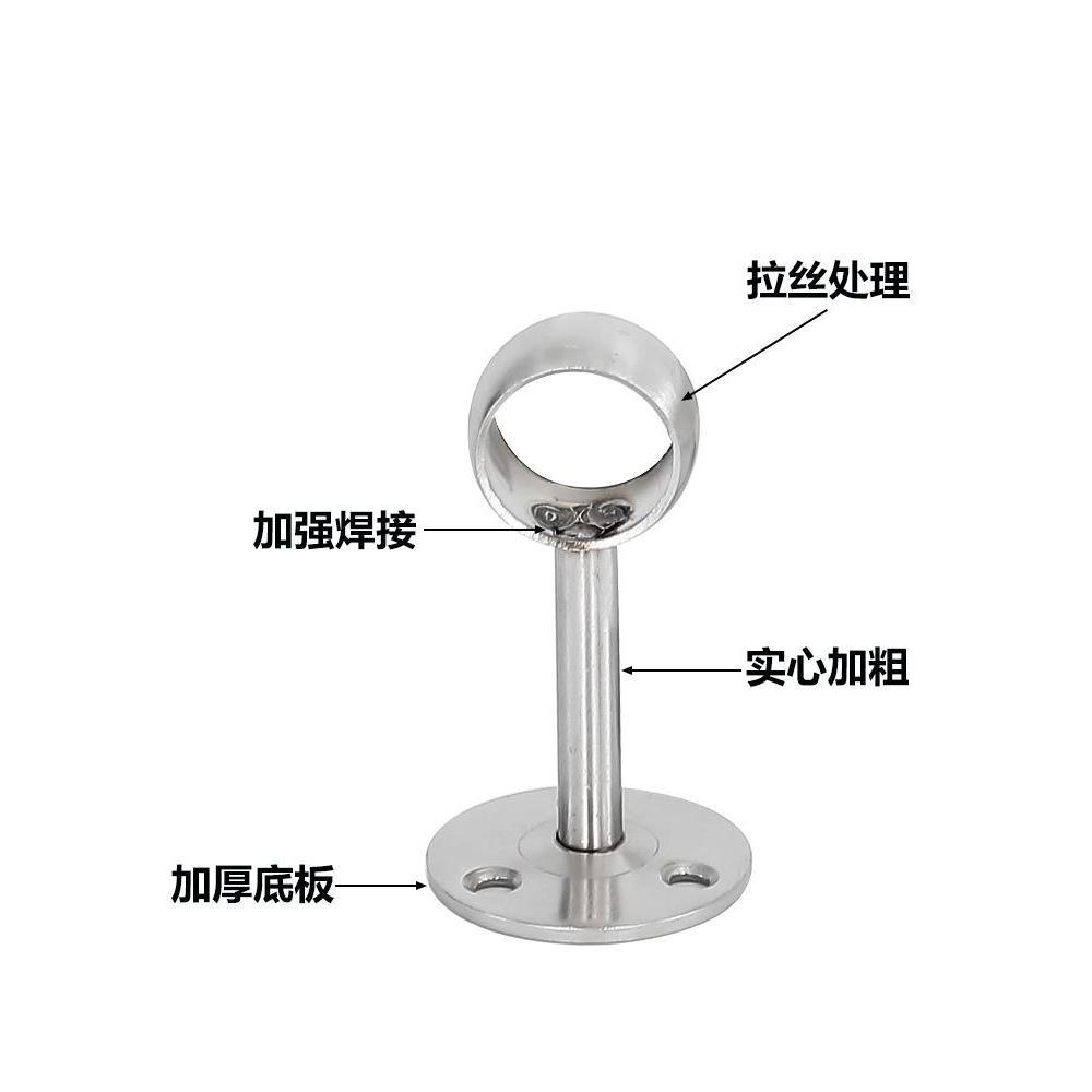 实心不锈钢毛巾座晾衣杆吊通衣柜挂衣杆衣架杆托杆固定托座圆头座