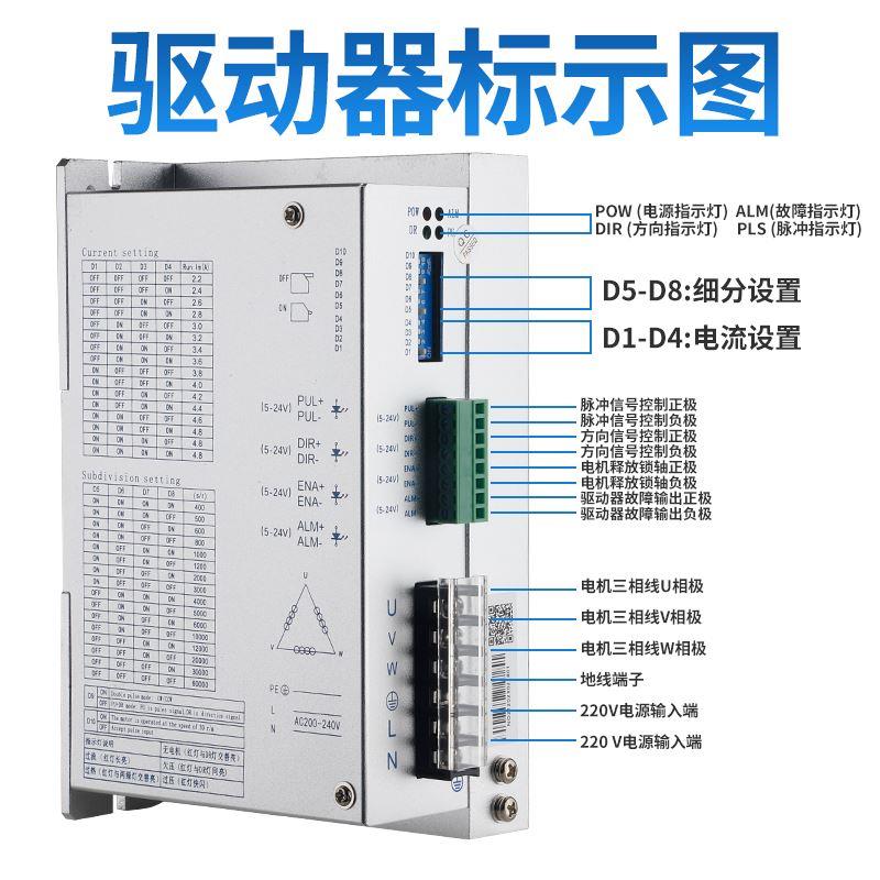 86三相高压步进电机套装220V电压4N6N8N12N驱动器HB3522 86BYG350
