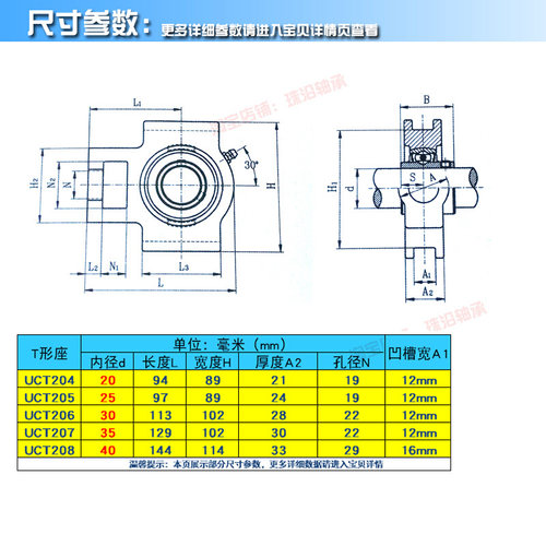 。HYC 外球面T型滑块 带座轴承UCT204 UCT205 UCT206 UCT207 UCT2