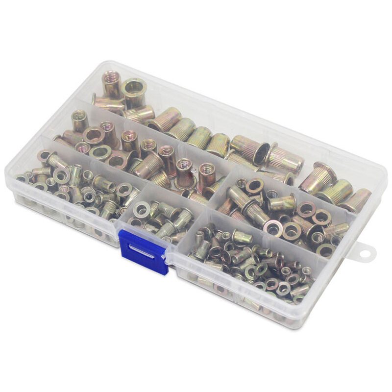 。165pcs镀彩锌拉铆螺母镀锌拉帽平头竖纹铆螺母拉母