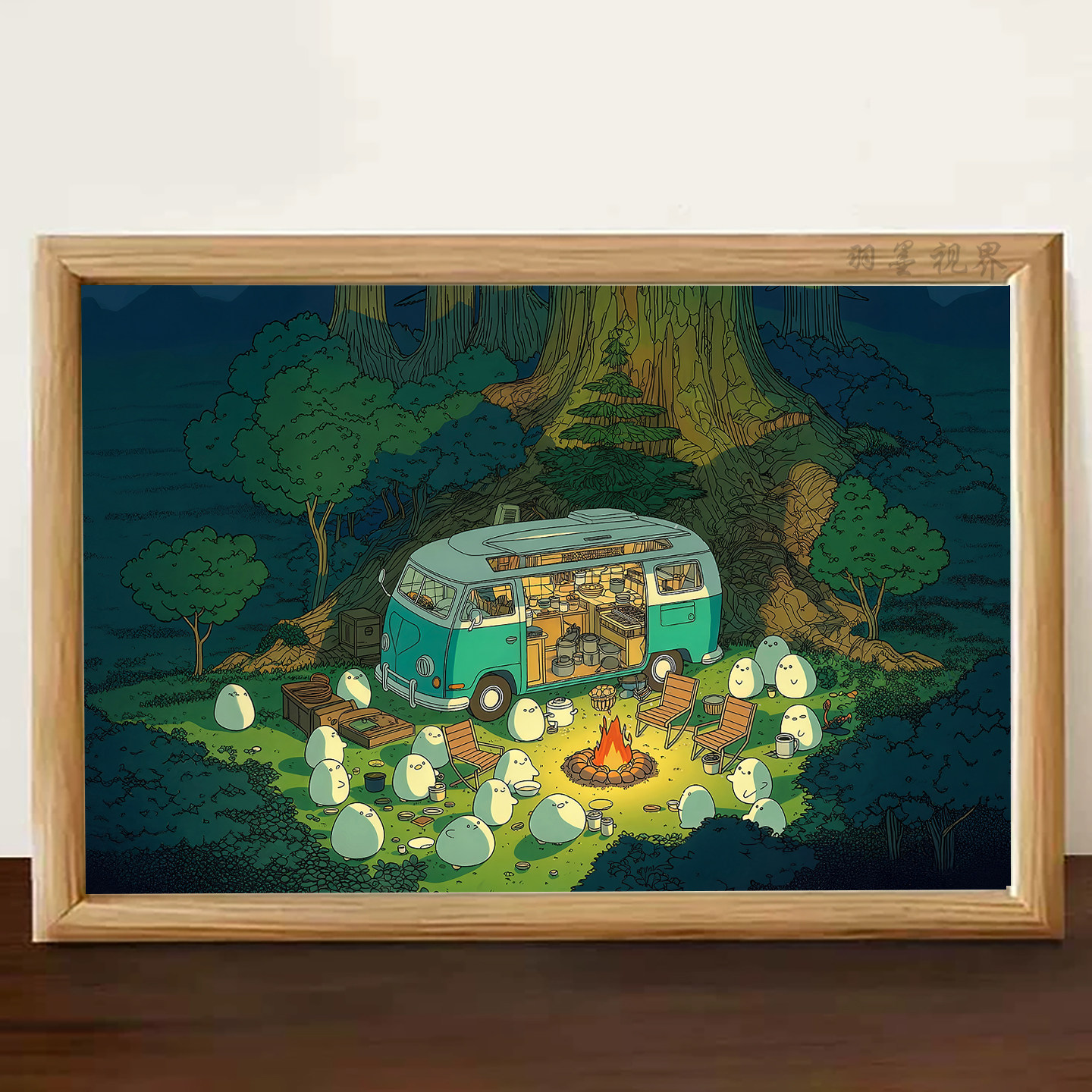 森林露营蛋仔治愈插画相框 可爱温馨桌面装饰摆件小礼物