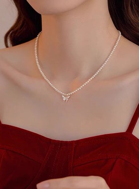 赵露思同款S925纯银蝴蝶吊坠小米珍珠颈链项链女轻奢时尚施家9-16