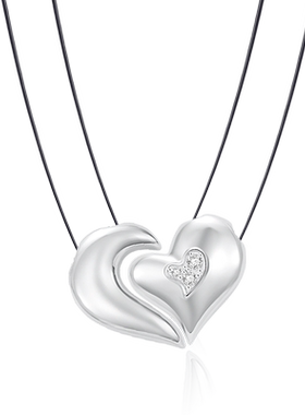 首朵SHOUDUO 银烁之境系列爱心月牙吊坠925银情侣项链男女同款