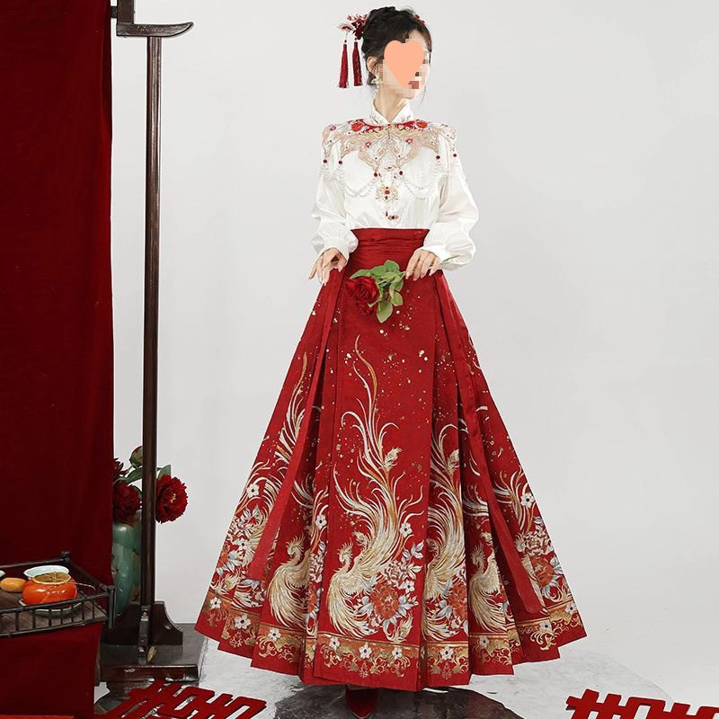 新中式国风汉服红色马面裙套装2025新款大码胖伴娘订婚敬酒服