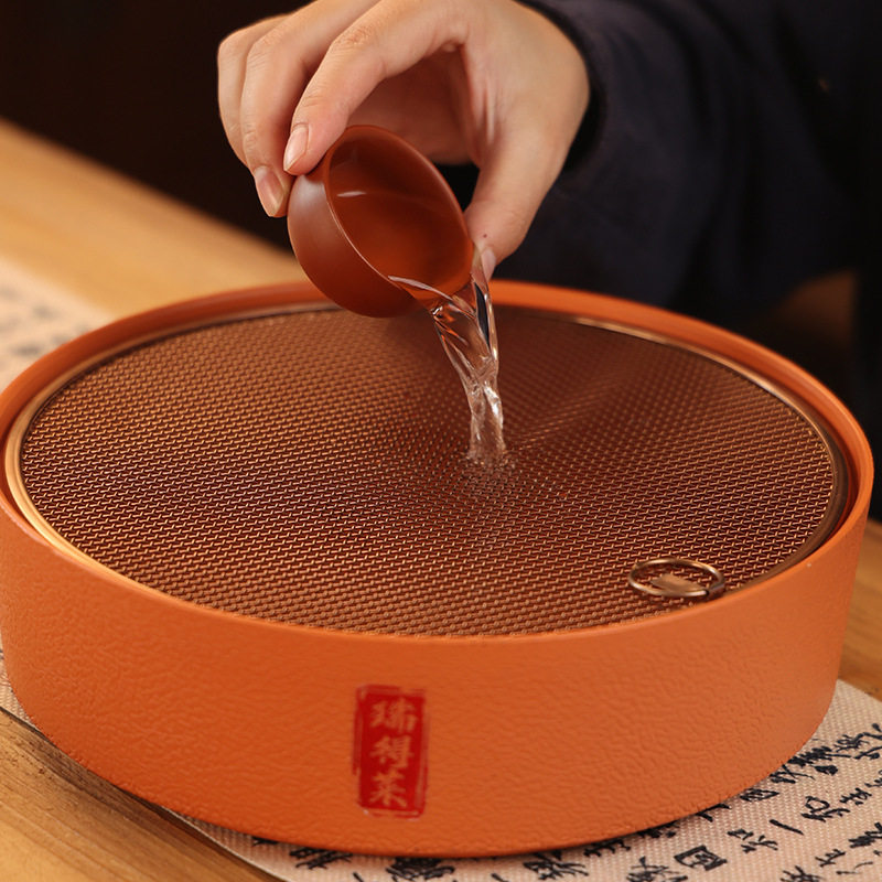 2025新款圆形不锈钢沥水茶盘家用户外便携蓄水茶托盘茶具干泡台无