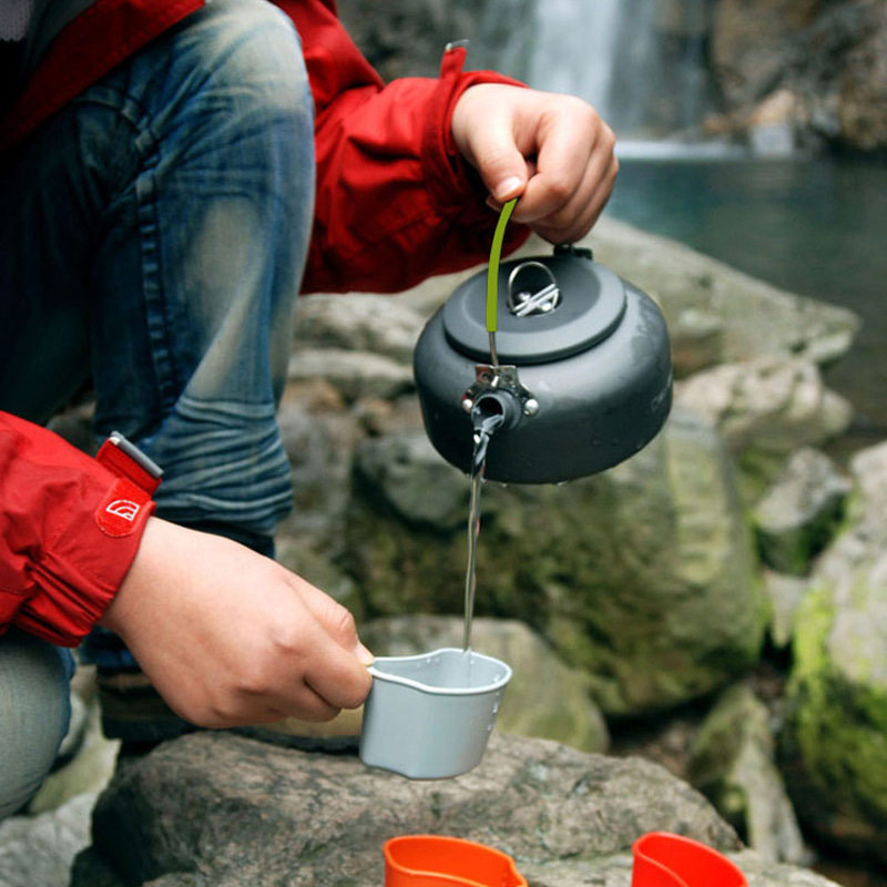 野营烧水壶户外登山垂钓便携式咖啡壶茶壶0.8L野炊野餐烧水壶1.2L