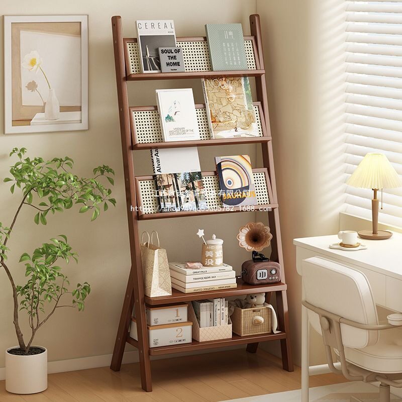 书架实木置物架落地书柜客厅靠墙书报架子复古卧室多层展示柜家用