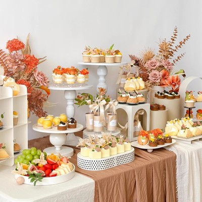 奶油色风格甜品摆件展示架生日蛋糕婚礼订婚摆台冷餐点心商务托s^