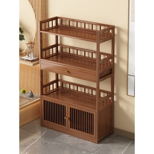 实木博古架小型茶水柜茶叶茶具收纳架茶室置物架中式多层储物架子