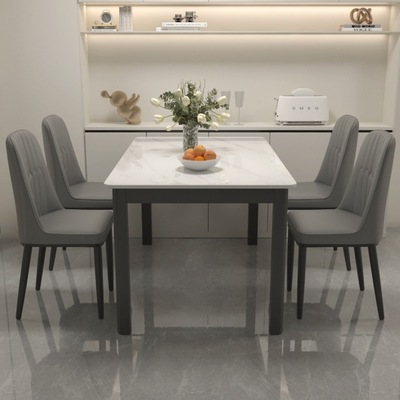 轻奢岩板餐桌椅组合现代家用小户型简约加厚长方形吃饭极简桌子