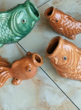 陶瓷金鱼出水口鱼嘴排水口鲤鱼阳台装饰鱼吐水鱼屋顶排水喷水佛山