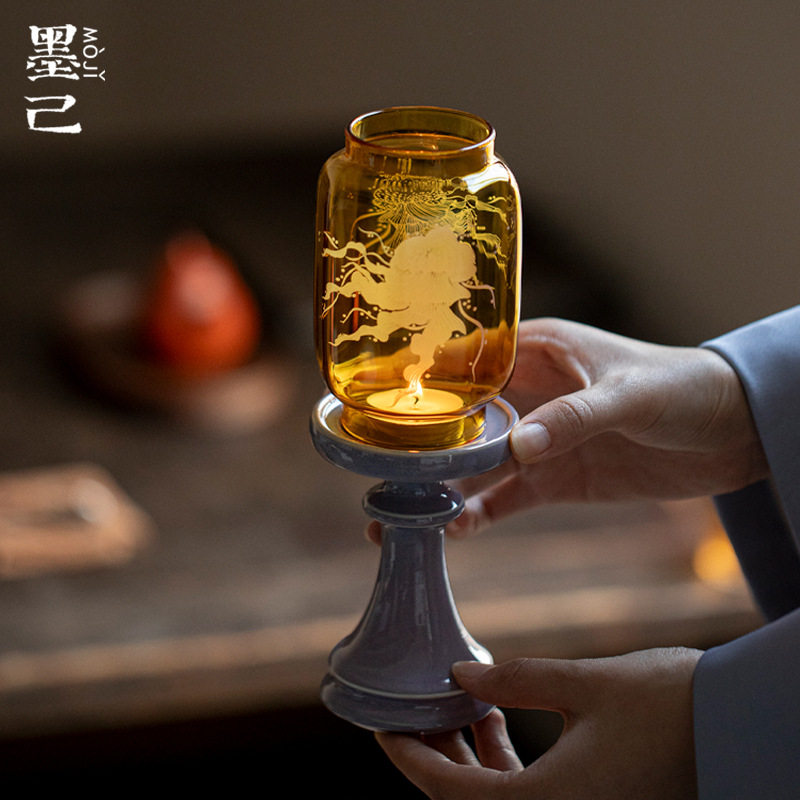 墨己瑞璃紫色水母烛台茶道配件茶席氛围感高颜值摆件香薰蜡烛台
