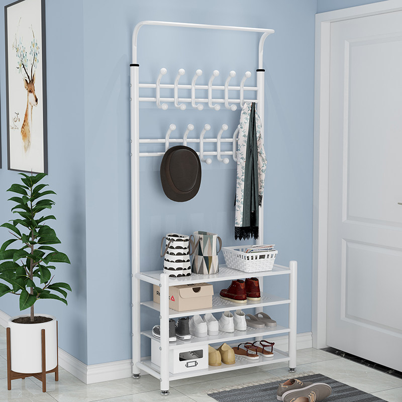 简易衣帽架落地卧室门厅挂衣架鞋架一体组合家用客厅玄关换鞋凳子