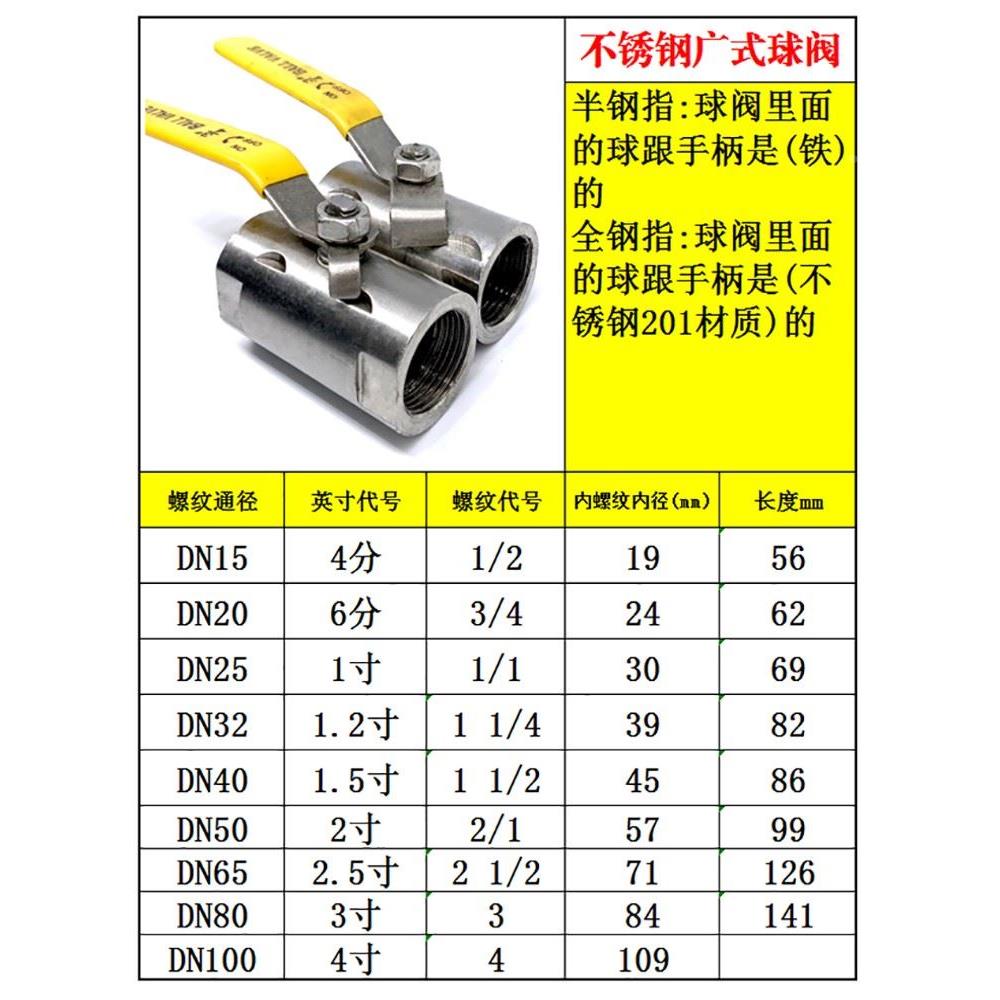 不锈钢球阀广式球阀蒸汽高温球阀门内螺纹丝口阀门4分6分1寸DN15