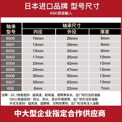 日本进口高速轴承大全6000 6001 6002 6003 6004 6005 6006 ZZ