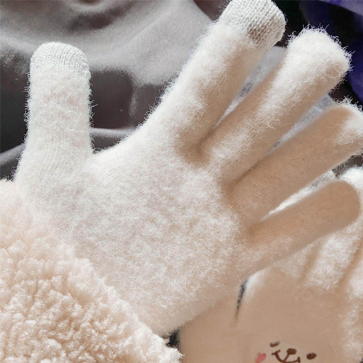 手套冬季保暖学生韩版可爱女生加绒加厚骑车五指可触屏防寒棉手套