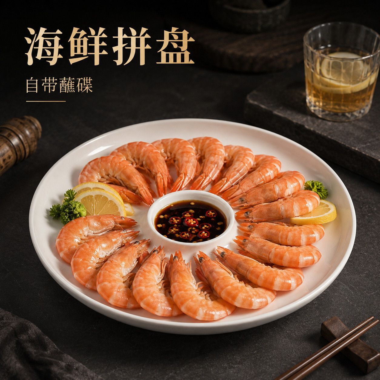 12.25 英寸白瓷海鲜虾盘带盘