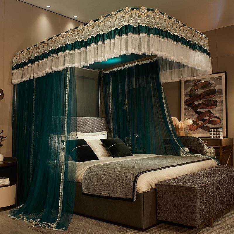 加密新款导轨蚊帐加厚u型轨道支架1.5米1.8m床双人家用公主风蚊账