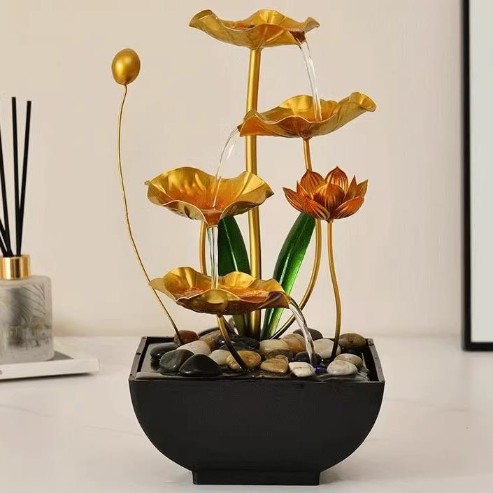 新款中式流水摆件家用客厅荷花小型循环加湿生财办公茶桌装饰礼品