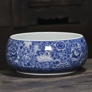 高级陶瓷烟灰缸大码 桌面多功能垃圾收纳茶渣缸 家用客厅中式 加厚