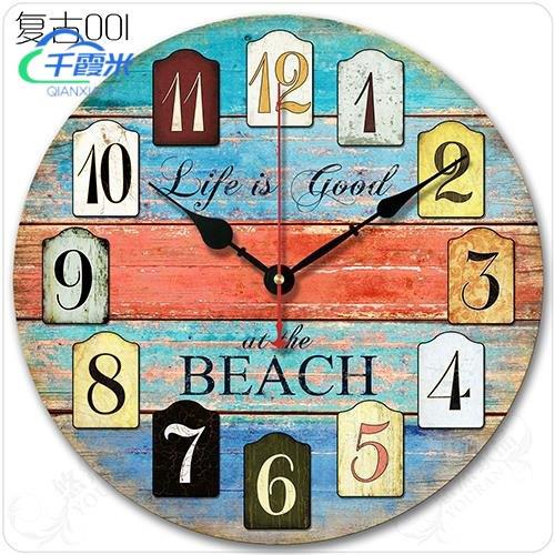 复古美式田园地中海欧式客厅卧室创意简约装饰家用现代木质挂钟表