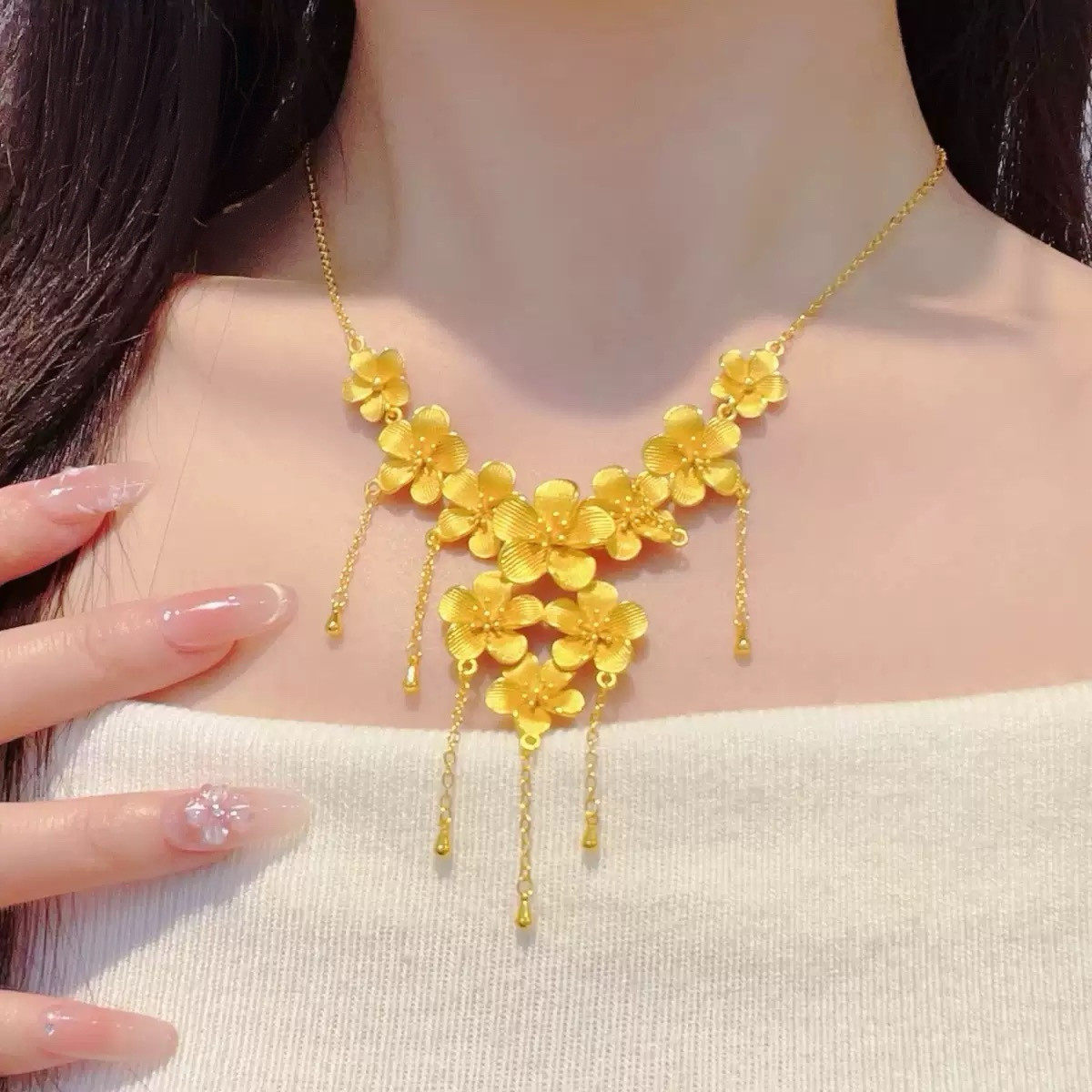 繁花沙金项链仿真黄金婚嫁首饰结婚三金锁骨链订婚摆台久不掉色女