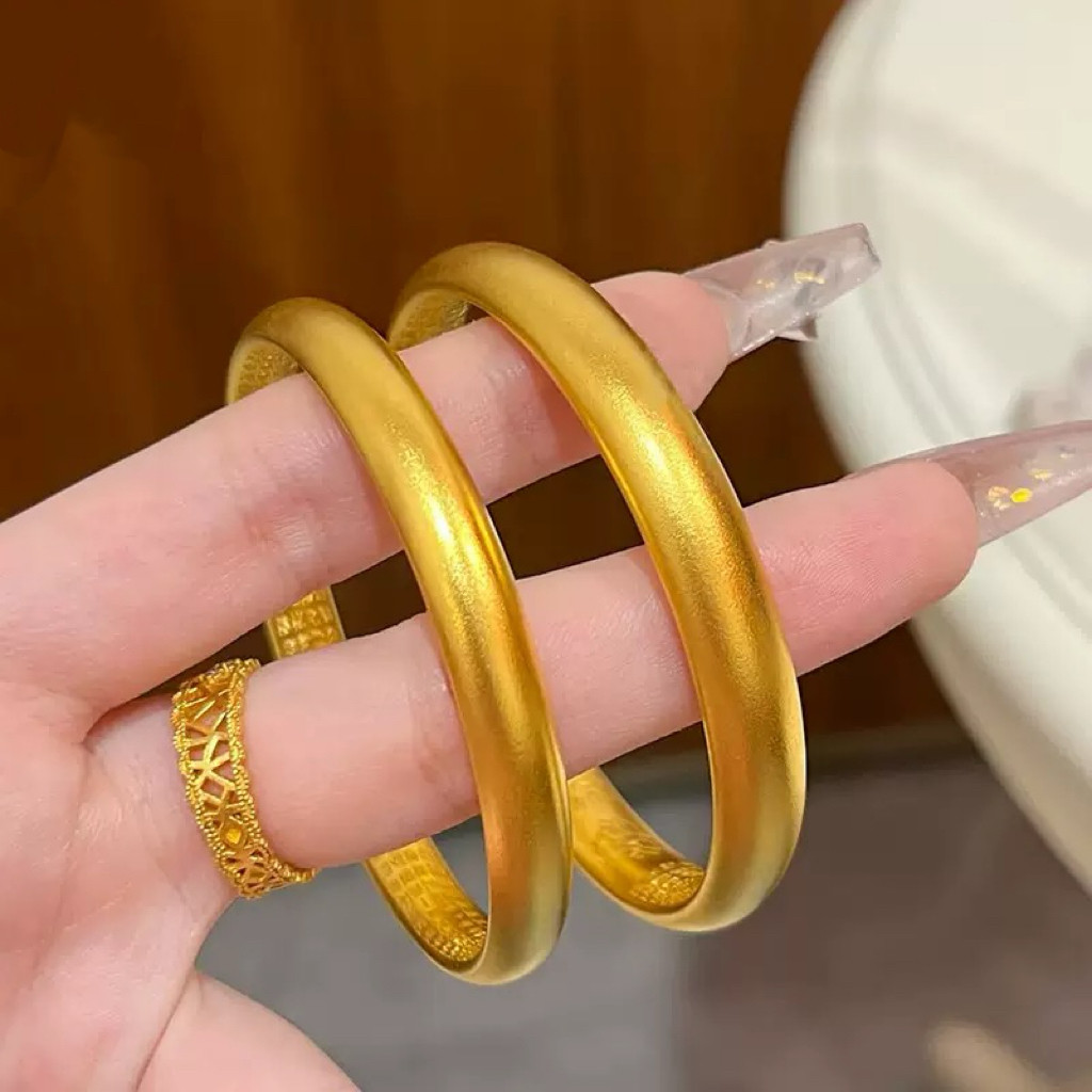 金店同款沙金镯子泥鳅背素圈古法传承手镯女仿真实心镯子首饰结婚