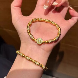 金店同款古法沙金点钻人生四美手串四方手链女黄金色手链久不掉色