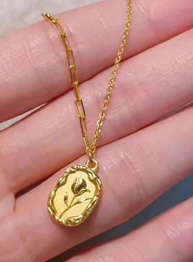 金店同款沙金郁金香项链黄金色浪漫复古公主花朵礼物婚嫁锁骨链女