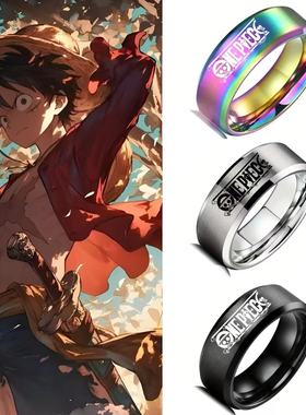 动漫周边饰品路飞标志指环不锈钢