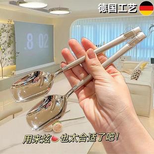 网红勺喂饭勺高颜值 精致不锈钢汤勺家用勺子学生吃饭勺韩式
