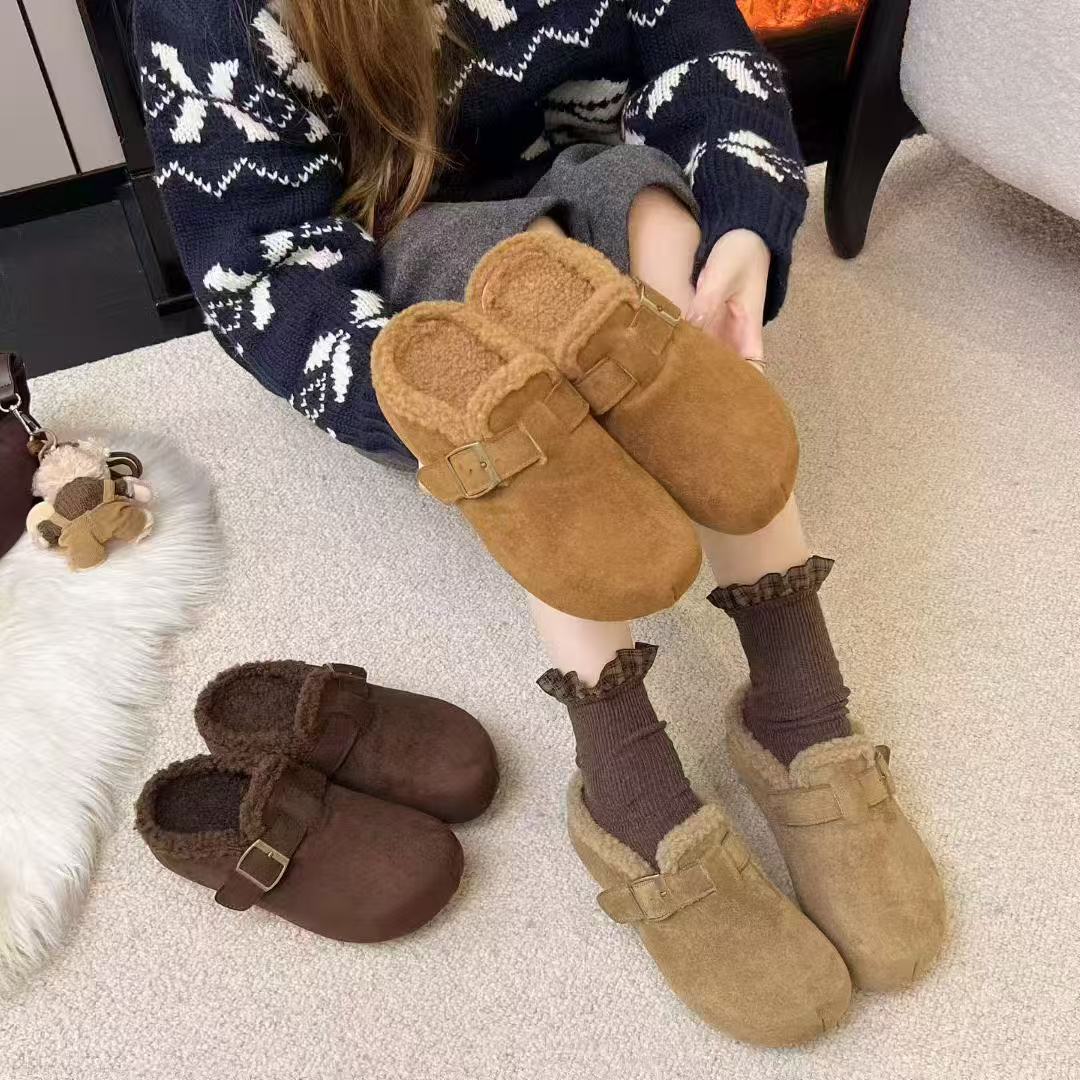 【维也娜老赵专享】BH7102冬季新款加绒厚底勃肯包头拖鞋