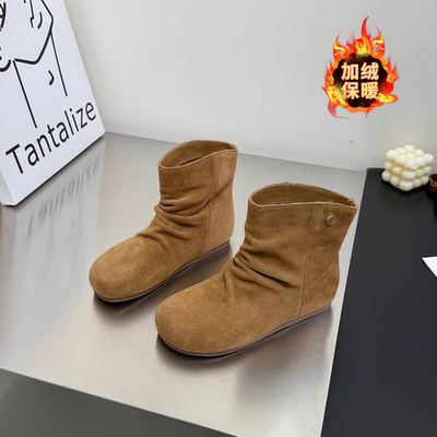 【林小雅专享】TT8828冬季新款真皮加绒软底休闲矮靴