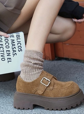 AAL9389新款高定厚底真皮边扣勃肯休闲鞋