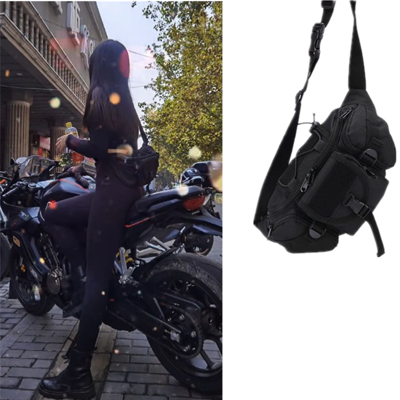 腰包男女暗黑胸包工装时尚黑色机A车机能包运动多口袋单肩斜挎包