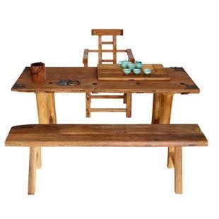 老榆木门板桌复古原木板实木茶桌茶台台桌吧台T饭店餐桌风化板