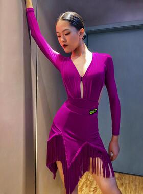 ONN拉丁舞服28387套女流苏裙装长袖儿童跳舞蹈练功艺Y考C级表演出