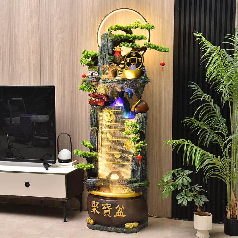 客水厅风水室轮FRZ假山流摆循环水聚宝盆聚财招件财落地办公乔迁