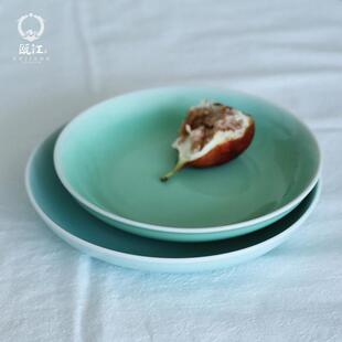 龙泉瓯江家青瓷餐盘盘子陶瓷汤盘用月亮深盘时尚排盘子牛EUD餐具