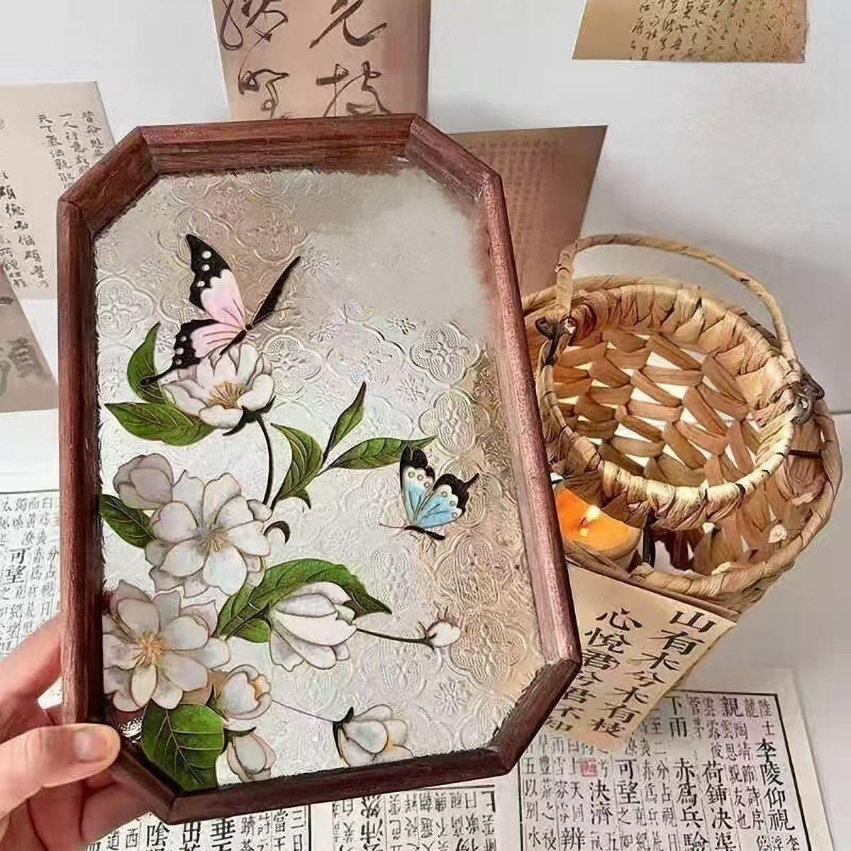 非饰遗国风掐丝珐瑯画  画托材料包 托盘团建礼物手AWF工暖场高级