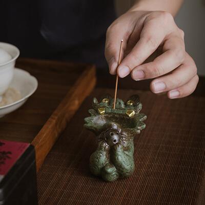 HDQ云南家非遗瓦猫创用室内陶瓷中线香香插底座式香座香托潮玩香
