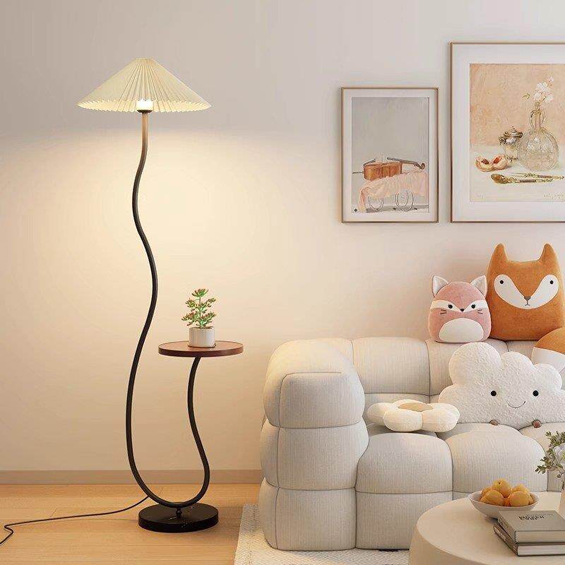 落地灯北欧客置百褶物架无线 线充一体客氛厅沙发茶厅几置物架一