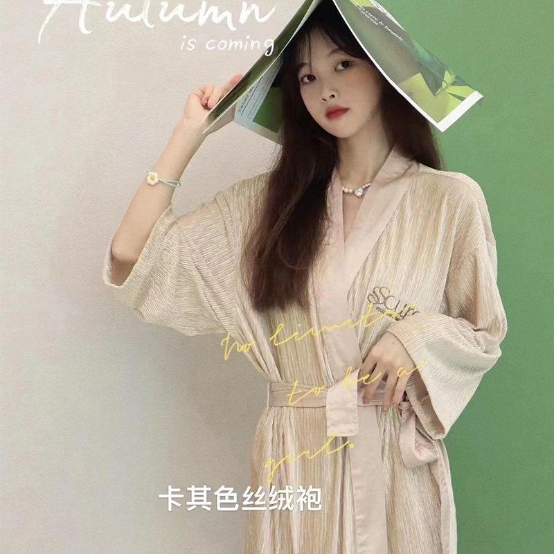 若芙美端容院客HQF高裙睡浴袍丝绒睡袍定制LOGO高端居家裙