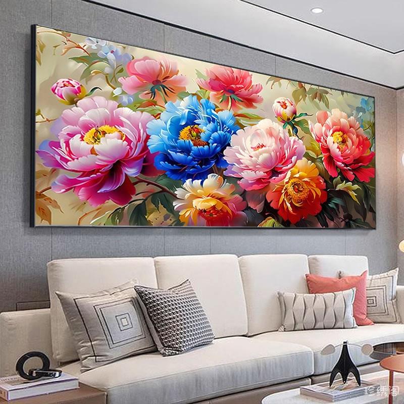 5D花牡丹钻鲜石画202石花5新方块钻石客厅CAL全钻十字绣盛开丰富