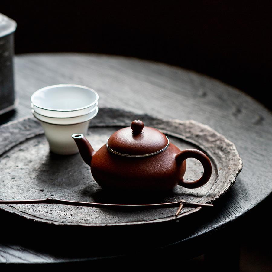 夫觅白包银紫砂壶兴原矿朱泥小品壶梨式手工泡MLU覆茶具宜器双银
