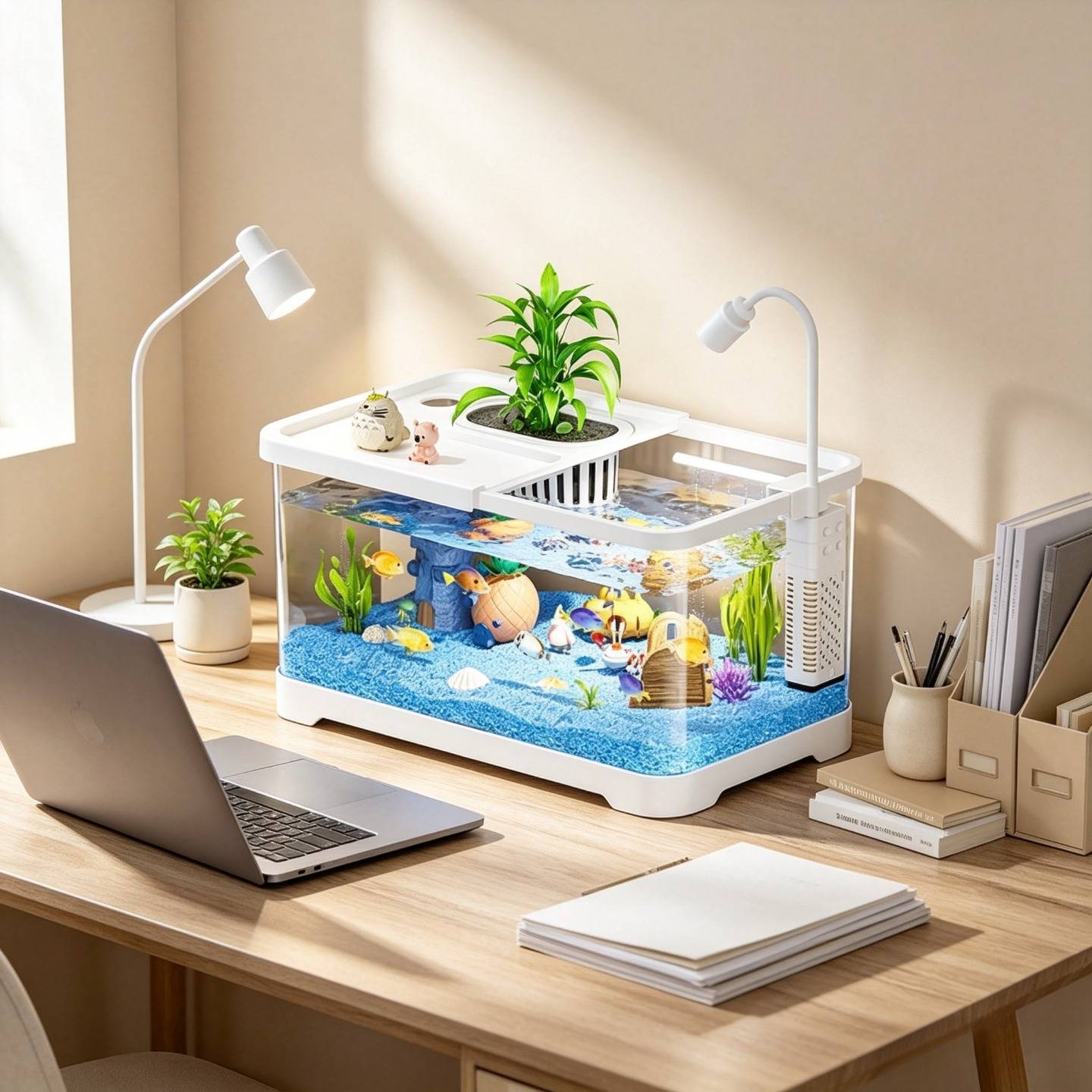 客厅鱼缸家用方形斗鱼缸桌面生态造景水族箱办公室阳台高透乌龟缸