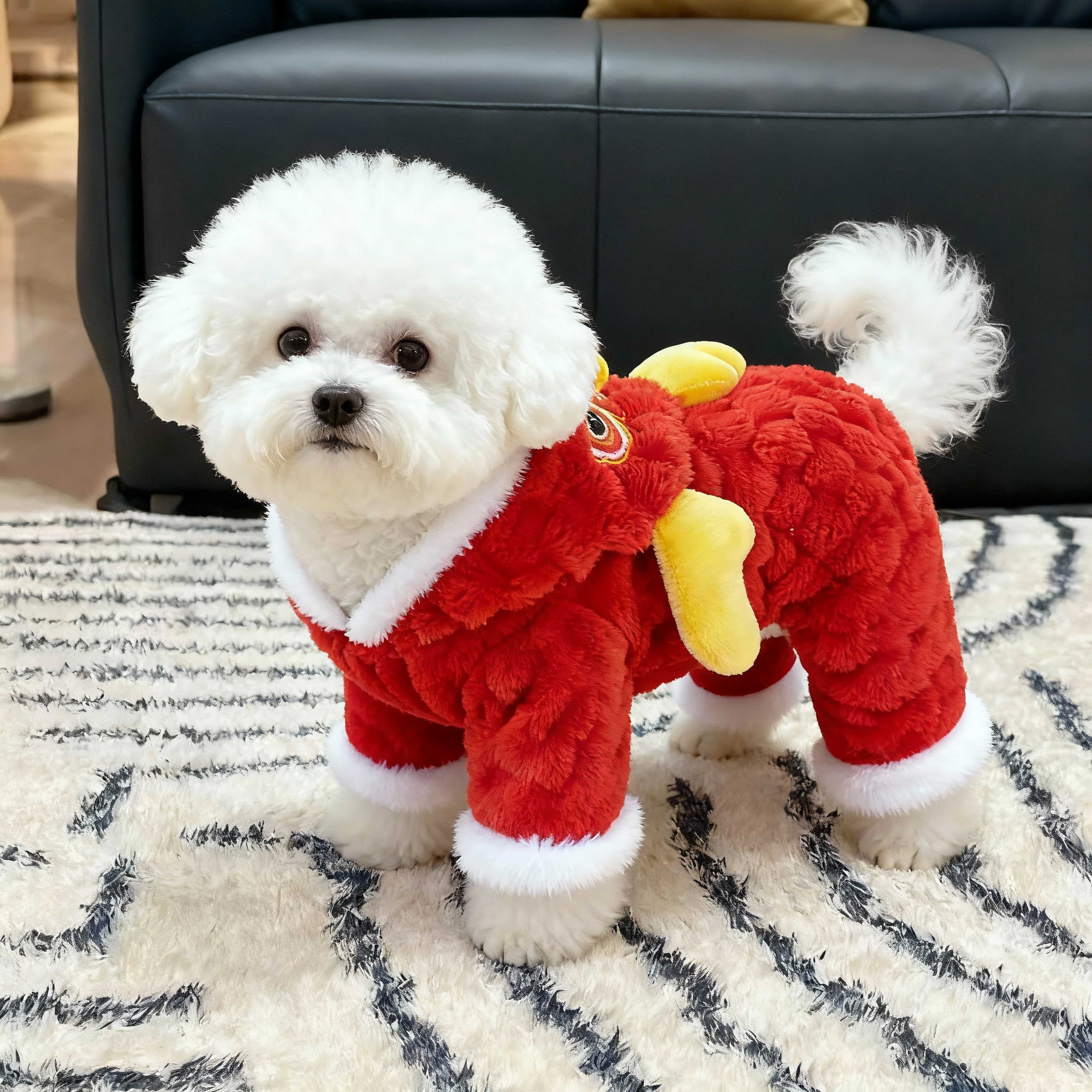狗狗衣服新年龙角四脚衣带帽小型犬幼犬宠物猫咪新年战袍加绒加厚